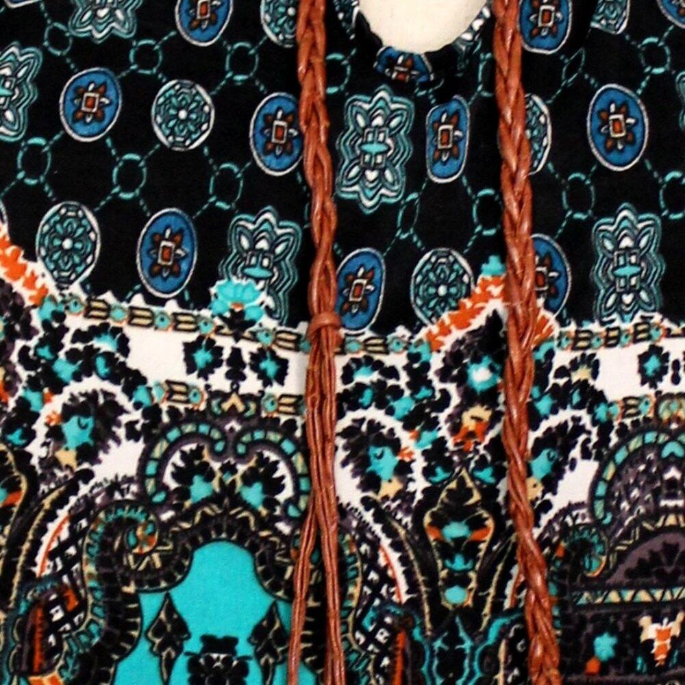 Boho Jumpsuit with Leather Straps and Embellishments Size L/XL - Picture 11 of 11